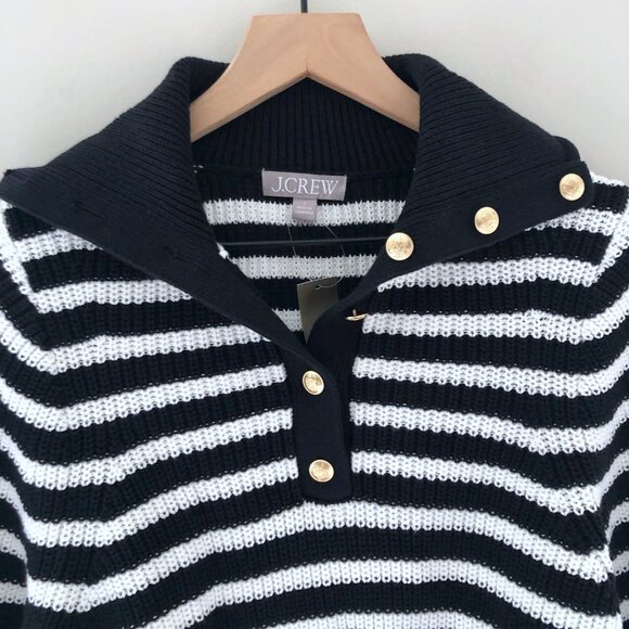 NWT J.Crew Ribbed Cotton Button-collar Sweater in Stripe - Picture 2 of 7